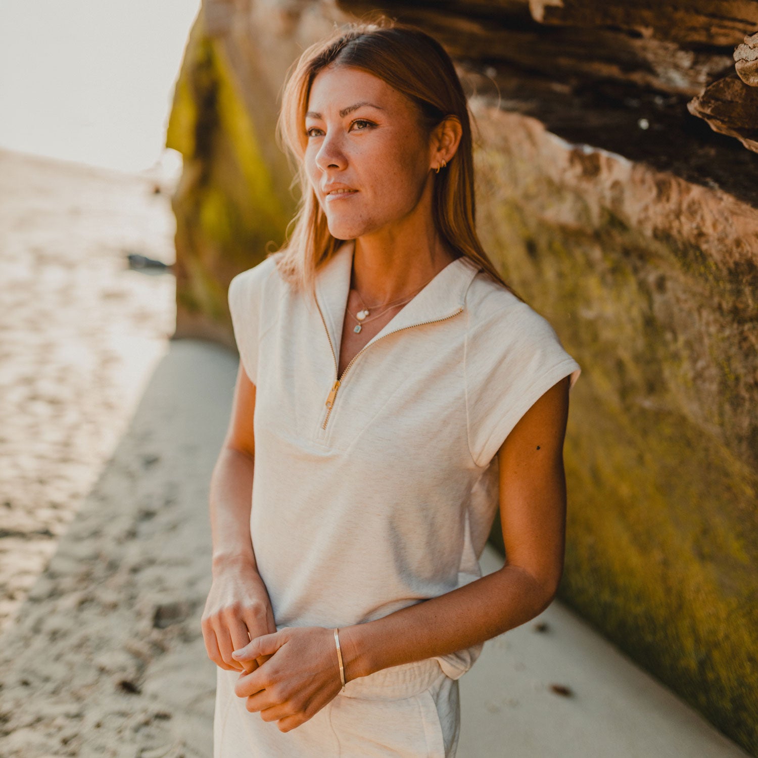 Victoria Half Zip Cap Sleeve Pullover